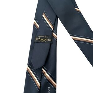 Yves Saint Laurent Navy Tie with Brown and White Stripes